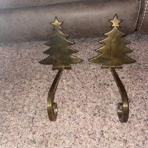 Vintage Solid Brass Christmas Tree Stocking Holder Hangers Long Arm–Set of 2